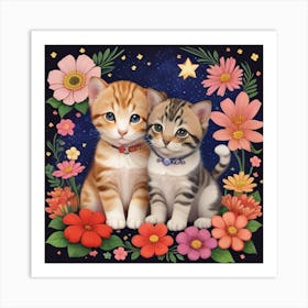 Two Kittens In Flowers4 Art Print