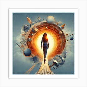 Woman Walking Through A Portal 2 Art Print