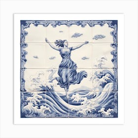 A Woman And The Sea Delft Tile Illustration Art Print