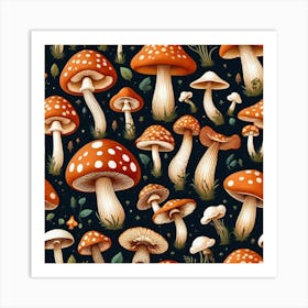 Seamless Pattern With Mushrooms 17 Art Print