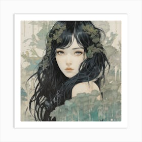 Woodland Forest Nymph In Moss, Sage, And Ivory Art Print