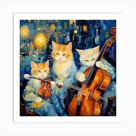 Three Cats Playing Cello Art Print