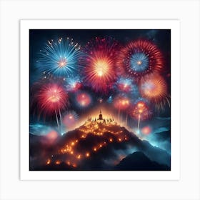 A Beautiful Image Of Fireworks In The Sky Art Print