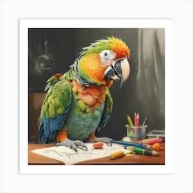 Parrot At School Art Print