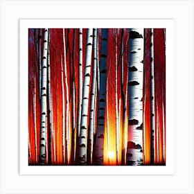 Sunset Birch Trees 2 Art Print