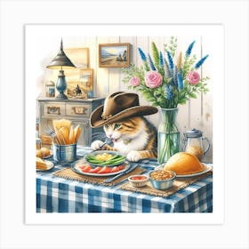 Cat At The Table Art Print