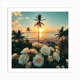 Sunset With Roses4 Art Print