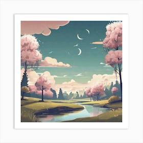 Pink Trees In A Field Art Print