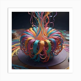 Abstract Colorful Swirl Of Ribbons In Wooden Bowl Art Print