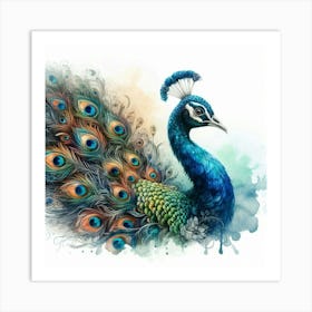 Peacock Watercolor Painting 1 Art Print