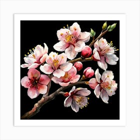 Watercolor Peach Blossoms Art Print