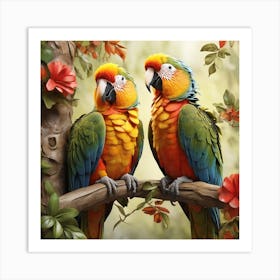 Parrot on a tree branch Art Print