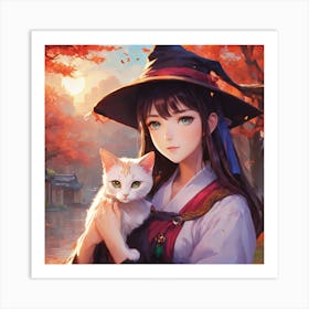 Anime Girl Holding Cat 1 Art Print