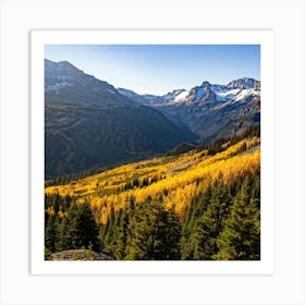 Alpine Landscape Bathed In The Warm Hues Of Autumn Vast Panoramic View Dominates The Scene Golden (1) Art Print