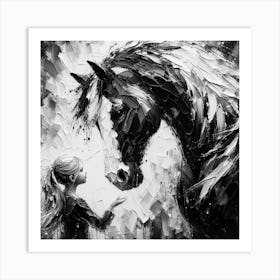 Black White Horse Art Print