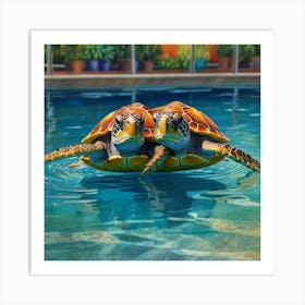 Turtles In The Pool Art Print