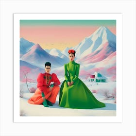 Frida Khalo and Woman On Snowy Landscape Art Print