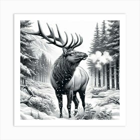 Line Art elk 1 Art Print