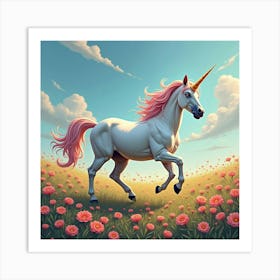 A Majestic Unicorn Galloping Through A Field Of Magical Flowers 1 Art Print