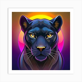 Black Panther With Golden Eyes On A Retro Background Art Print