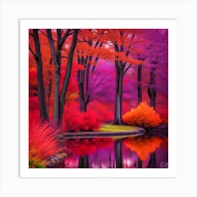 Autumn Trees In A Pond Art Print