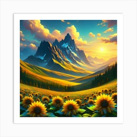 Sunflowers In The Mountains 7 Art Print