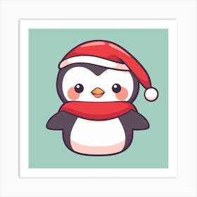 Penguin With Santa Hat Art Print