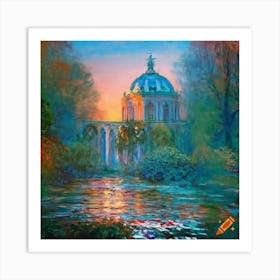 Craiyon 221403 Monet Viktorian Garden Balcony In Pond And Rococo Cathedral Window Window High Trees 1 Art Print