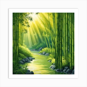 A Stream In A Bamboo Forest At Sun Rise Square Composition 431 Art Print