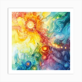 Abstract Watercolor Fractals Affiche