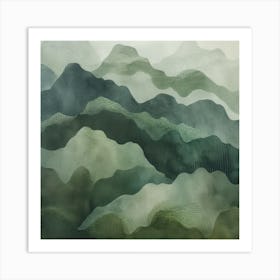 Japanese Watercolour Of Mount Aino 3 Art Print