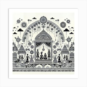 Wedding Ceremony Motif Indian Warli Art Art Print
