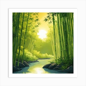 A Stream In A Bamboo Forest At Sun Rise Square Composition 71 Art Print