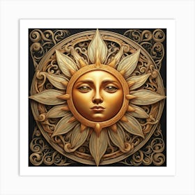 Golden Sun Face Art Print