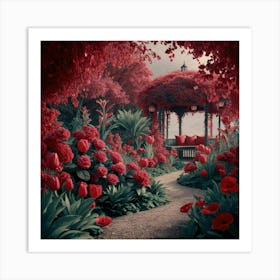 Into The Garden Red Art Print