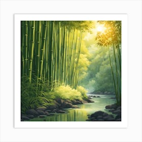 A Stream In A Bamboo Forest At Sun Rise Square Composition 217 Art Print