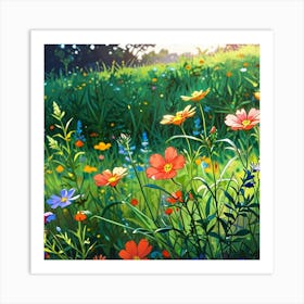 Anime Xl Multicolored Wildflowers Watercolor 003 Art Print