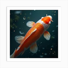 A Surreal Koi Fish With Scales Of Glowing, Fractal Light Swimming In A Mystical Pond Art Print