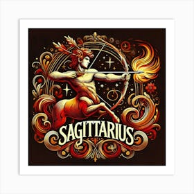 Zodiac Sign Sagittarius, Fire Element, The Centaur Bow And Arrow Art Print