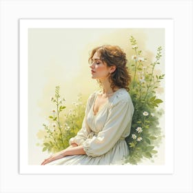 Watercolor Painting Of A French Poetess, Gentle And Introspective Atmosphere 1 Art Print