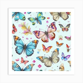 Watercolor Butterflies Seamless Pattern Art Print