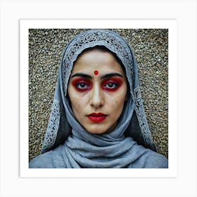 Woman With Red Makeup Art Print