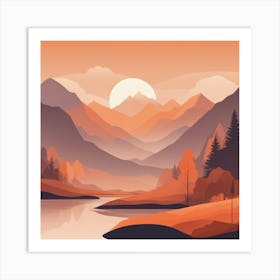 Misty mountains background in orange tone 25 Art Print