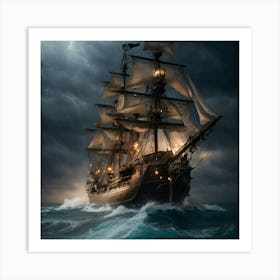 Pirate Ship In Stormy Sea Art Print