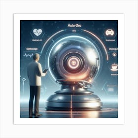 Man Looking At A Robot Art Print