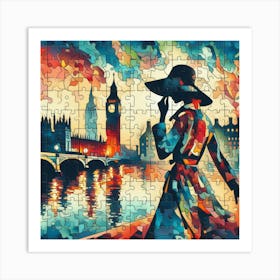 Abstract Puzzle Art English lady in London 8 Art Print