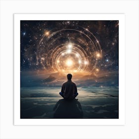 Man Meditating In Space Art Print
