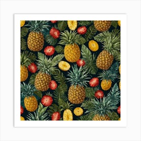 Pineapples And Strawberries Seamless Pattern Art Print