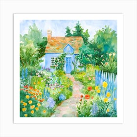 Blue Cottage Garden Art Print