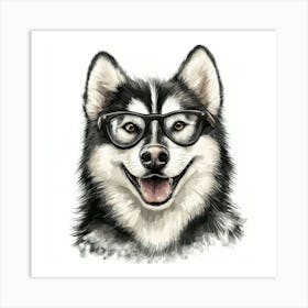 Husky Dog With Glasses Art Print